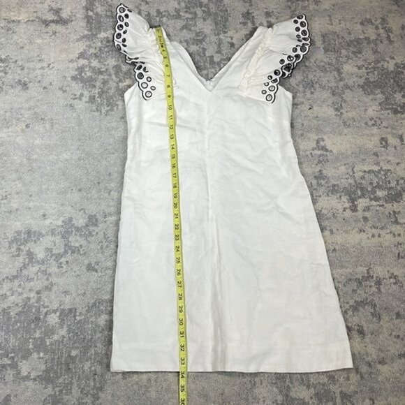 J Crew Collection Eyelet Ruffle Shoulder Dress Sleeveless V neck Linen Blend 0 - Picture 6 of 11